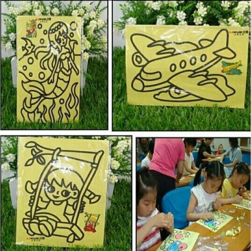 

Belajar mewarnai dengan pasir warna mirip stiker uk A4