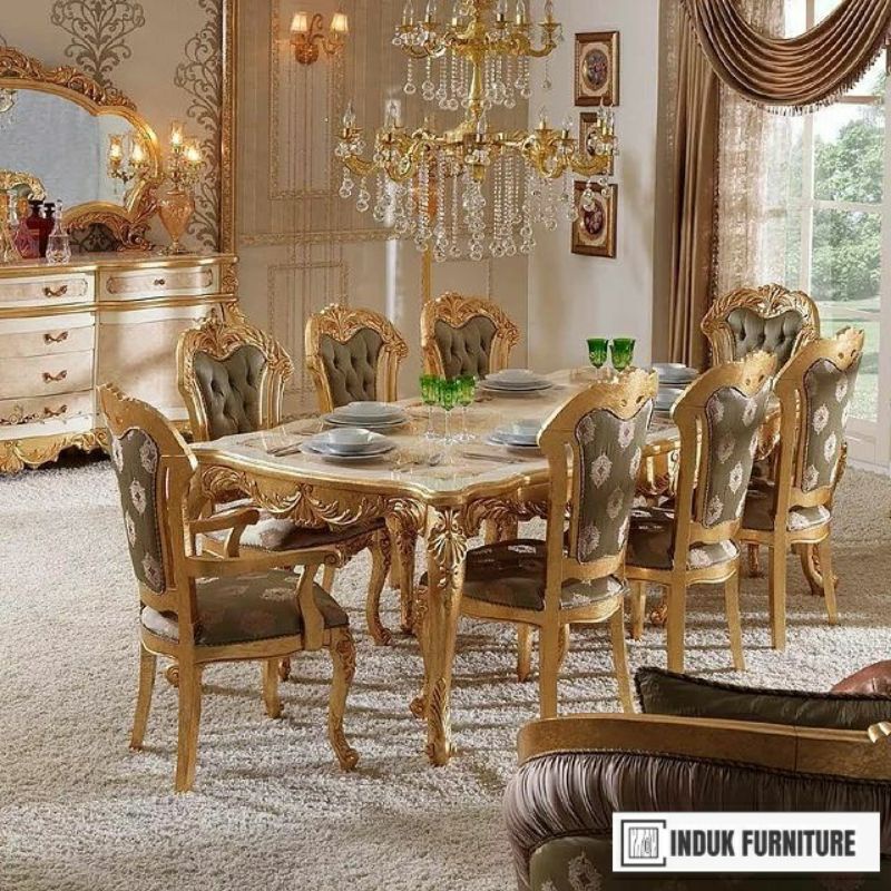 MEJA MAKAN UKIR GOLD MEWAH 8 KURSI. MEJA MAKAN UKIR LUXURY HIG QUALITY