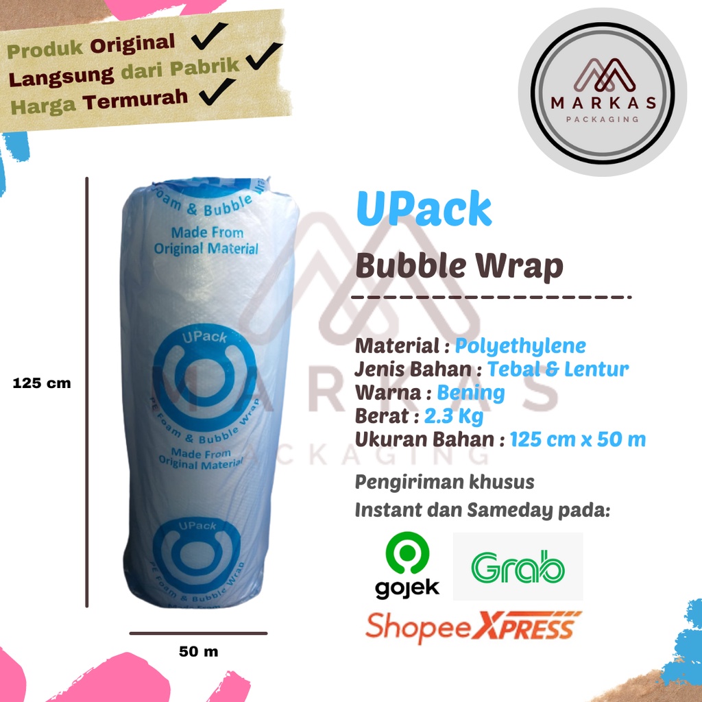 

Bubble Wrap Bening Ukuran 2.3 Kg Upack Murah Premium Quality 125 CM x 50 M / Plastik Bubble Wrap Packing Online