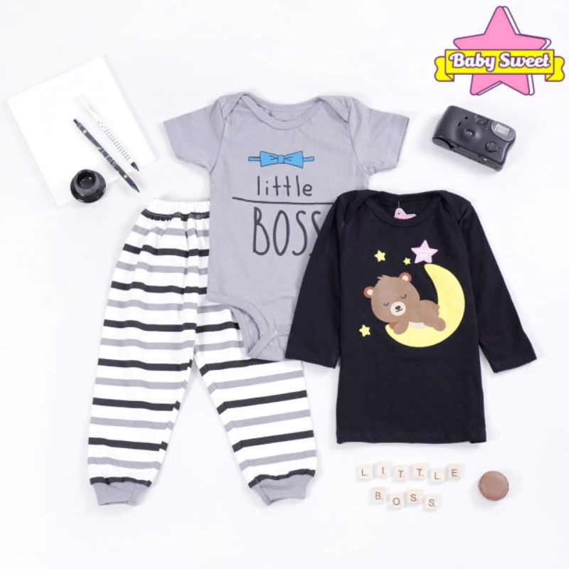 setelan baju bayi 3 in 1 jumper baby motif cowok by baby sweet