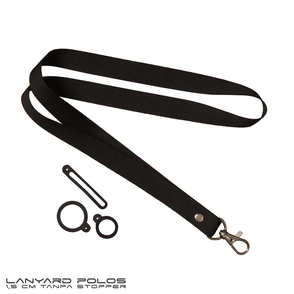 Lanyard Hitam Polos 1,5cm Tanpa Stopper + Karet