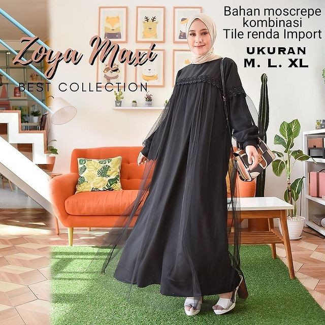 OXANA - MAXI DRESS PANJANG NURAINI | GAMIS MUSLIM MURAH PEREMPUAN BROKAT TILE CANTIK RENDA IMPORT TE