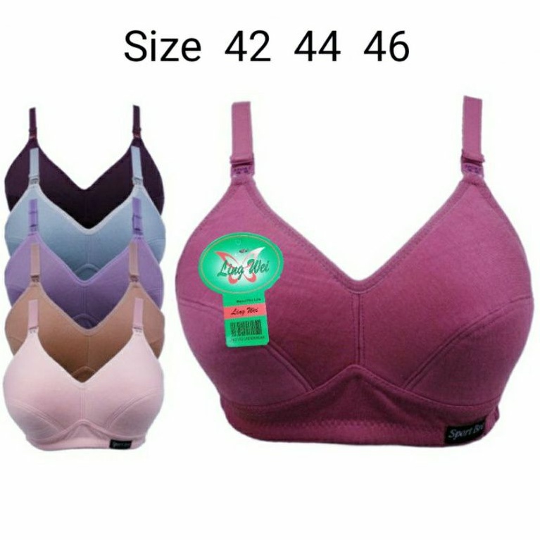 Bra Ling Wei Sports Bra Jumbo Big Size 46, 44, 42, 40, 38, 36 BH Tanpa Kawat) BH Wanita Sport Bra