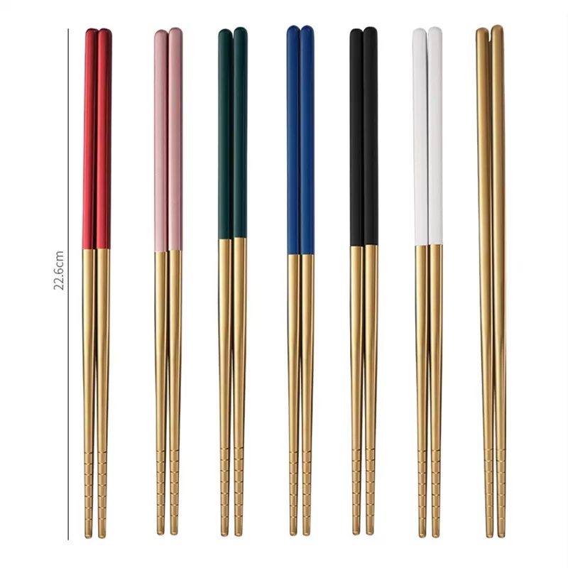 1pair Metal Chopsticks Reusable Stainless Steel Chop Sticks Lightweight Multicolor Chinese Tableware