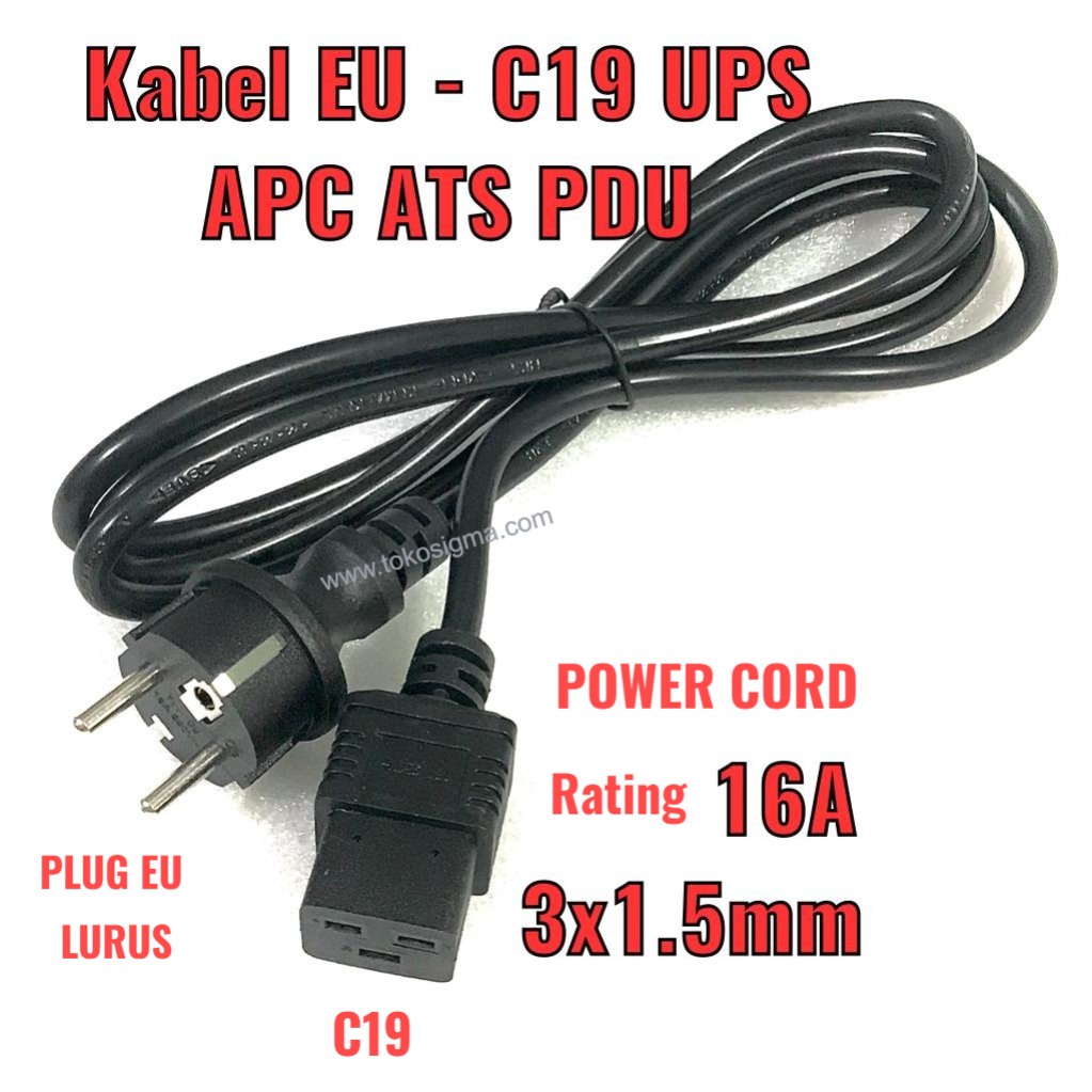 KABEL POWER CORD UPS PDU APC ATS EU-C19 PLUG SCHUKO 2M 3x1.5mm 16A