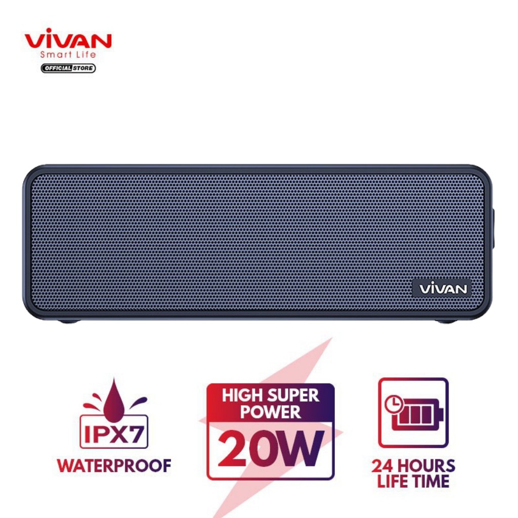 Speaker Bluetooth Vivan VS20 Waterproof IPX7 Support MicroSD AUX TWS Garansi Resmi 1 Tahun Original