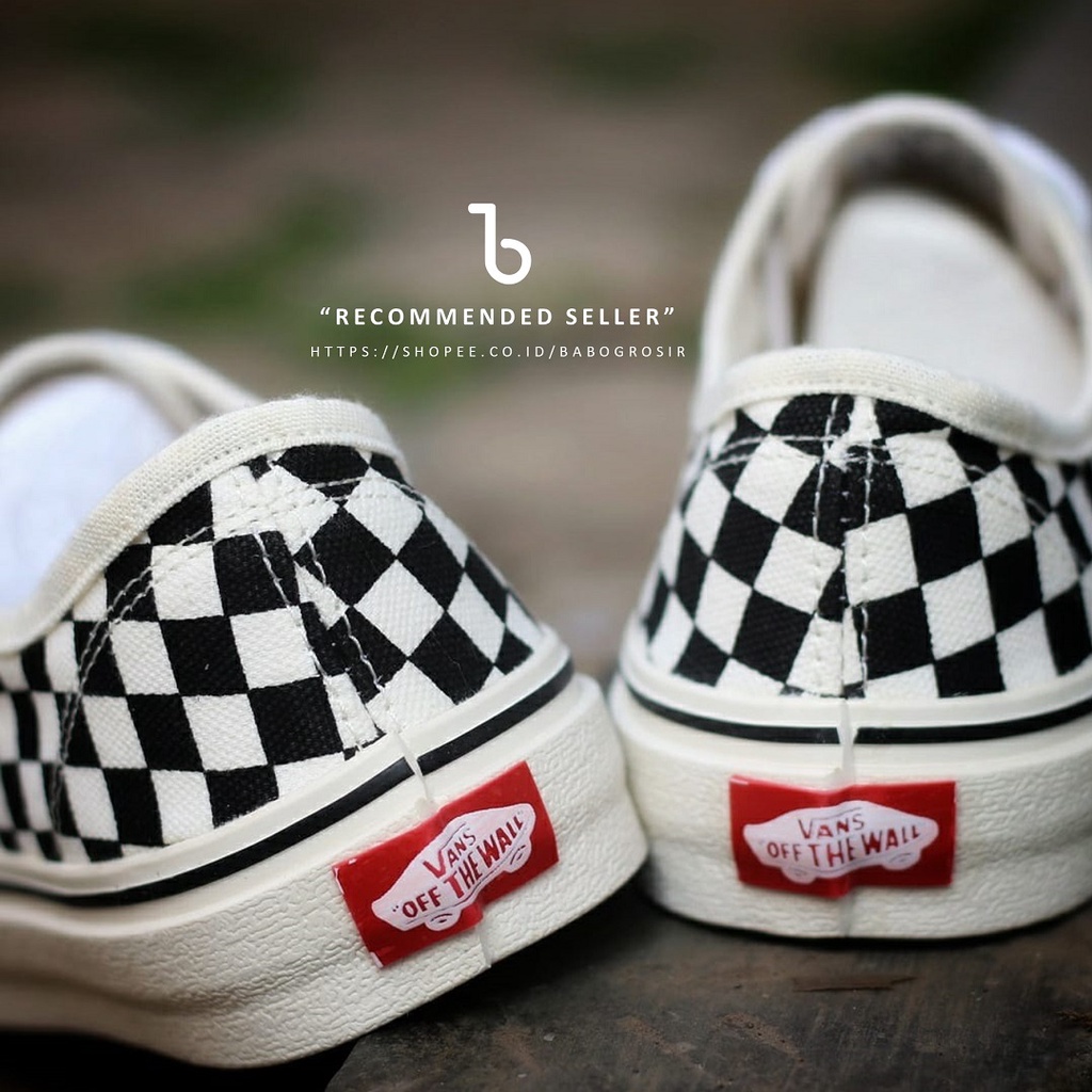 PROMO Vans Authentic Checkerboard Black White Premium, Waffle DT Anti Slip, Tag Made in China | Sepatu Sneakers Motif Catur untuk Pria dan Wanita