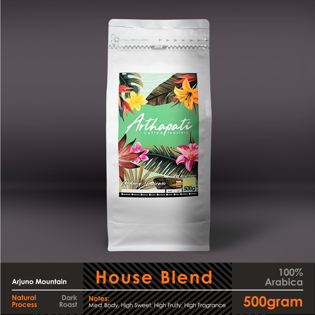 

Biji Kopi House Blend 100% Arabica Natural Processed Arthapati Roasted Beans Coffee 500 gram