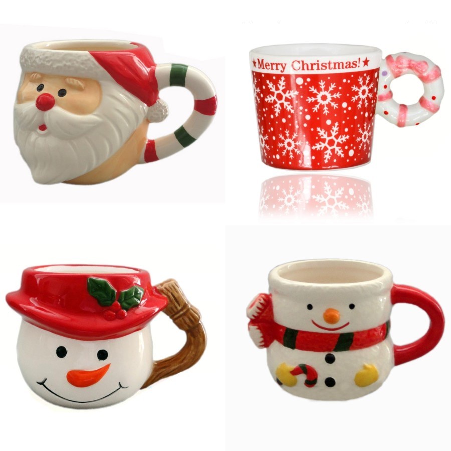 Gelas Natal Santa Kado Souvenir Mug Merry Christmas Glass Snowman