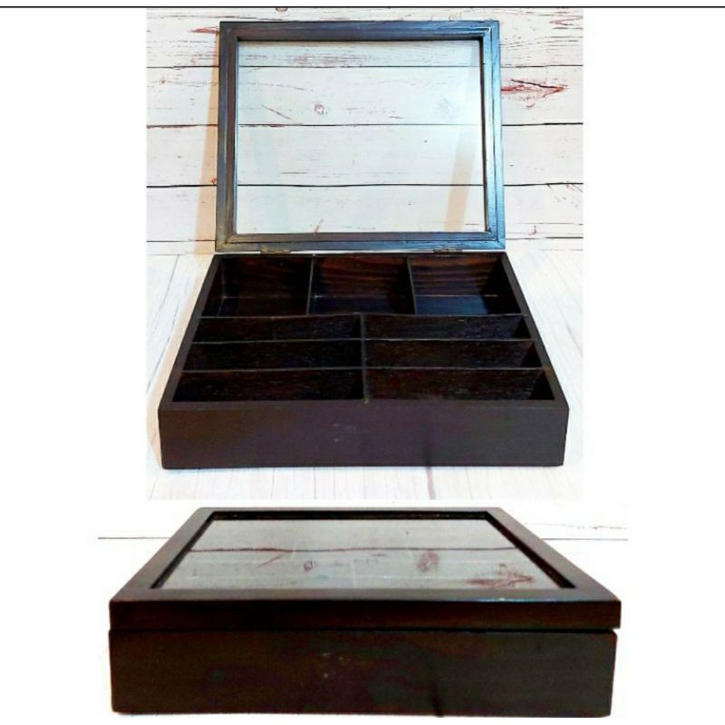 WOODEN TEA STORAGE DISPLAY BOX TEMPAT PENYIMPANAN TEH