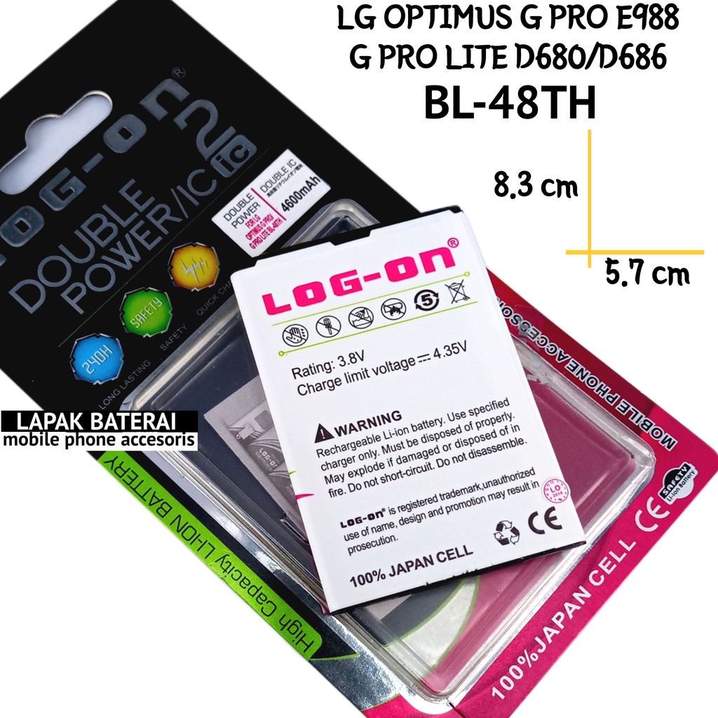 LOG ON Baterai LG BL48TH Optimus G Pro E988 | D680 | D686 Baterai Double IC Protection Battery Batre