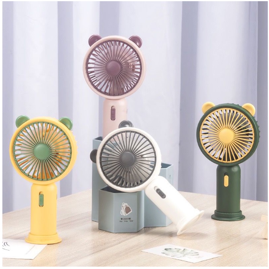 Kipas Angin Tancap Tangan LED Karakter / Kipas Genggam Portable USB Recharge (Standing Mini Fan)