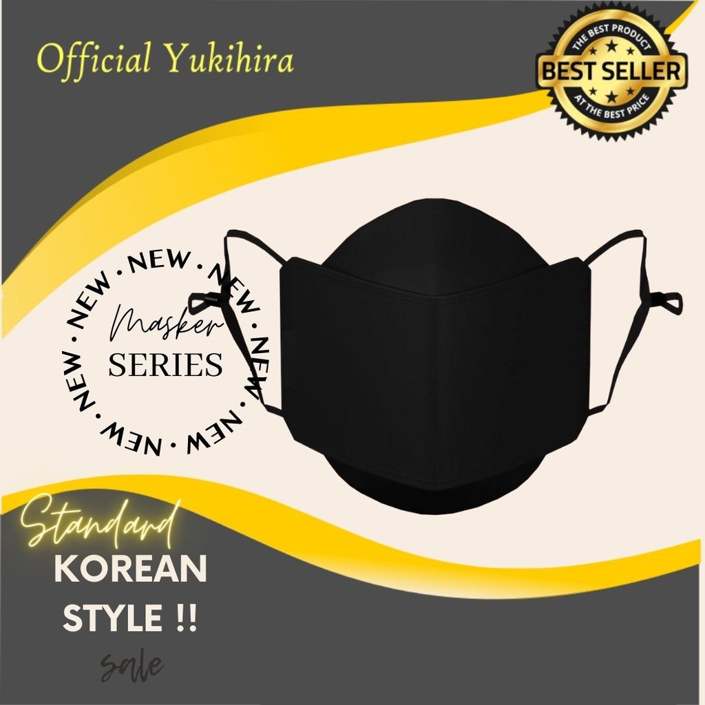 MASKER KAIIN TALI POLOS HITAM BLACK KOREA KN94 KF94 KN95 3PLY 4PLLY PREMIUM KARAKTER COWOK / HIJAB