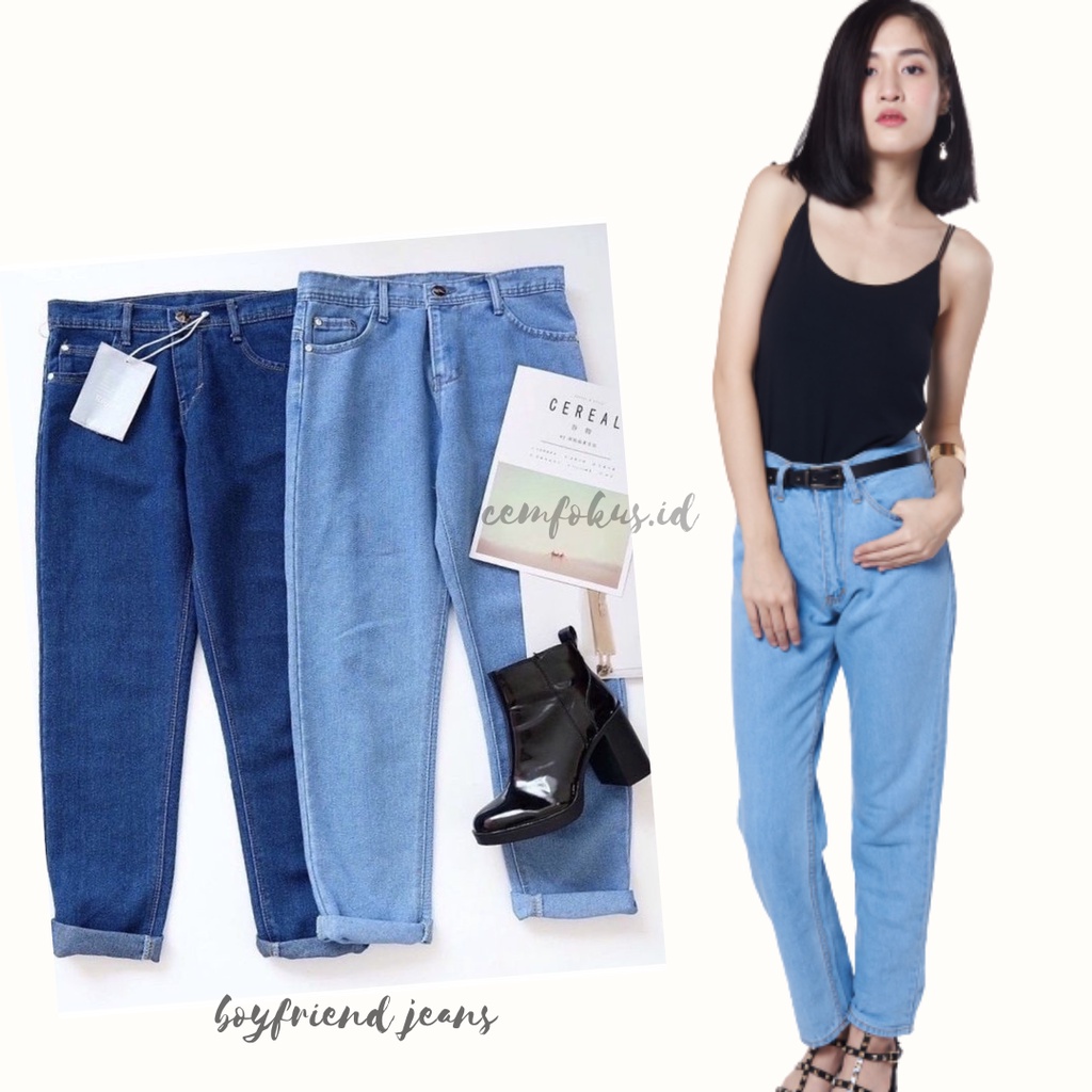 CELANA JEANS WANITA CUT BF BOYFRIEND CUT CROP UNFINISHED FRINGE LIST STRIPE CEWEK MURAH KEKINIAN