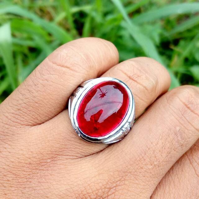 CINCIN BATU AKIK MERAH SIAM PECAH SERIBU DENGAN RING TANAM ANTI LUNTUR