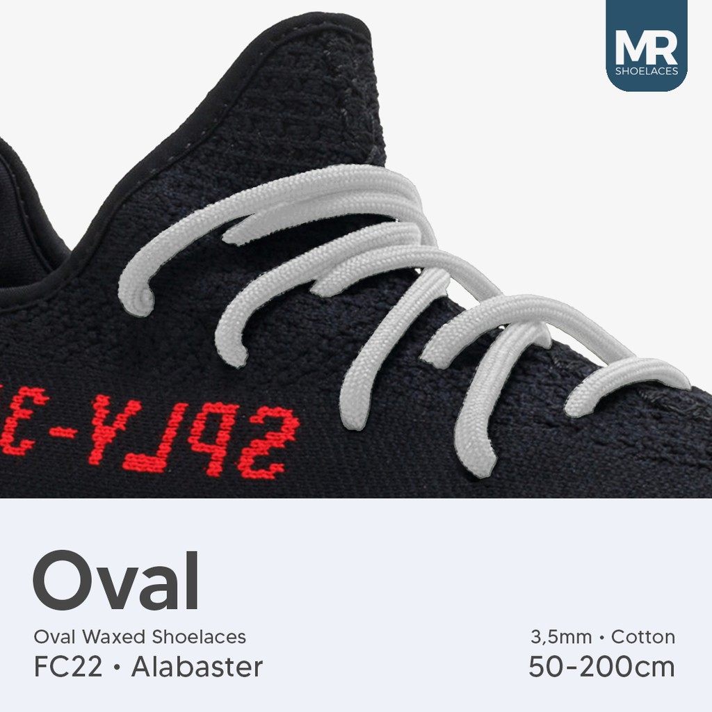 MR Shoelaces FC22 Alabaster Tali Sepatu Lilin Oval 3.5mm (Waxed Laces) 50cm 80cm 100cm 120cm 150cm 200cm - Premium Shoelace - Putih