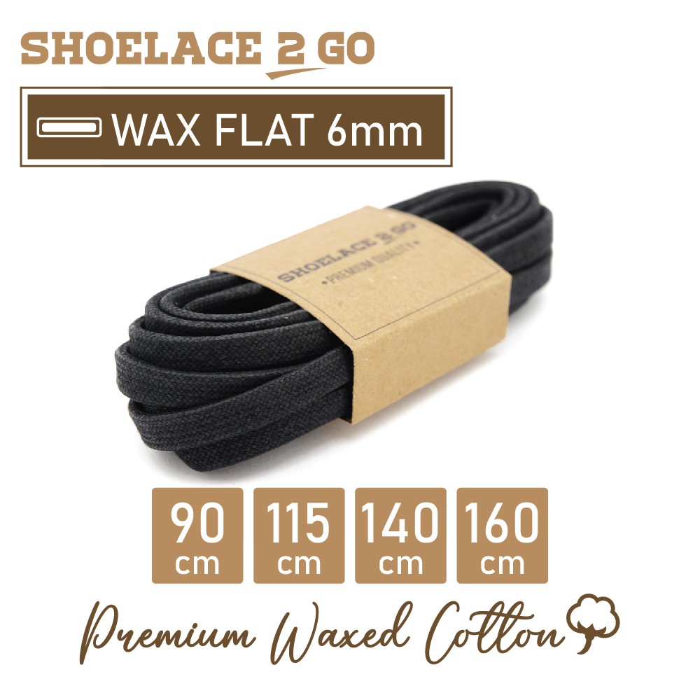 SHOELACE 2 GO PREMIUM TALI SEPATU LILIN WAX GEPENG PIPIH FLAT - WF6 - B1 - BLACK - 6MM