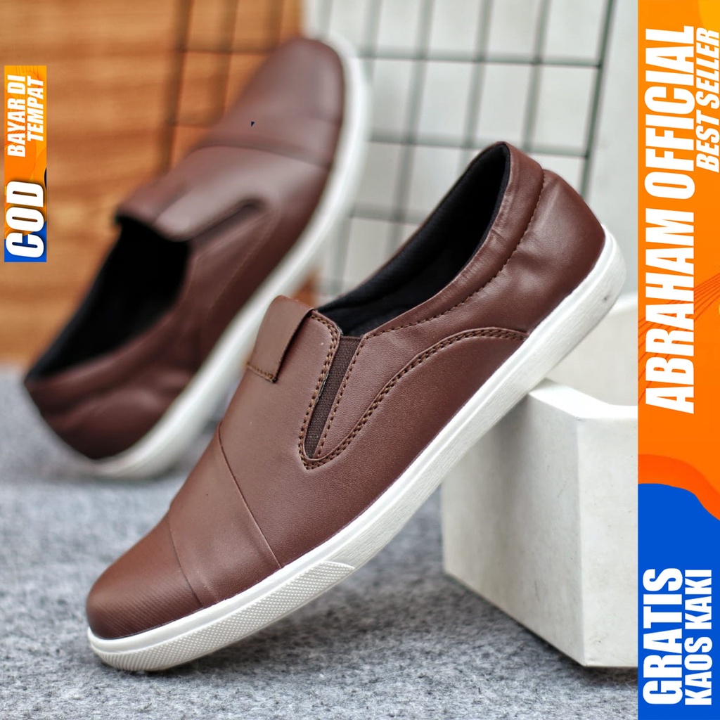 Sepatu Slip On Pria Sepatu Casual Pria Formal Kulit Pu Sepatu Pantofel Kerja Kantor Kuliah Kondangan Sepatu Slop Pria Sepatu Hitam Pria EDWIN ABRAHAM