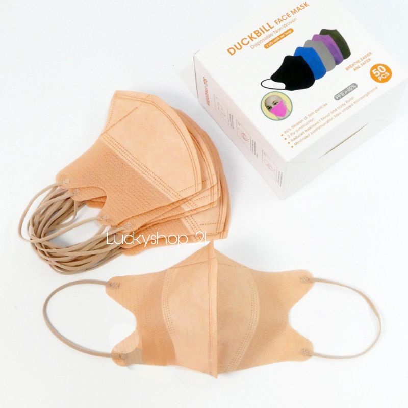 MASKER DUCKBILL HIJAB EARLOOP 3PLY /DUCKBILL HIJAB KEREN GARIS/DUCKBILL EARLOOP-Soft Cream Earloop