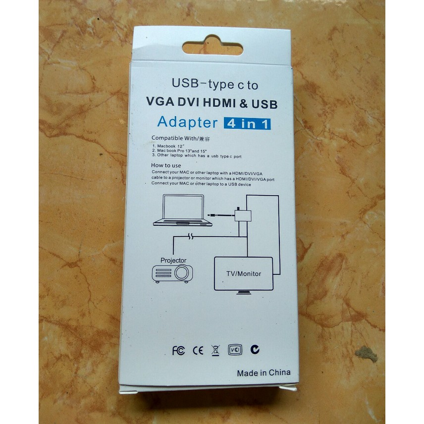 USB 3.1 TYPE C TO VGA HDTV DVI + USB 3.0 Hub ADAPTER 4 IN 1