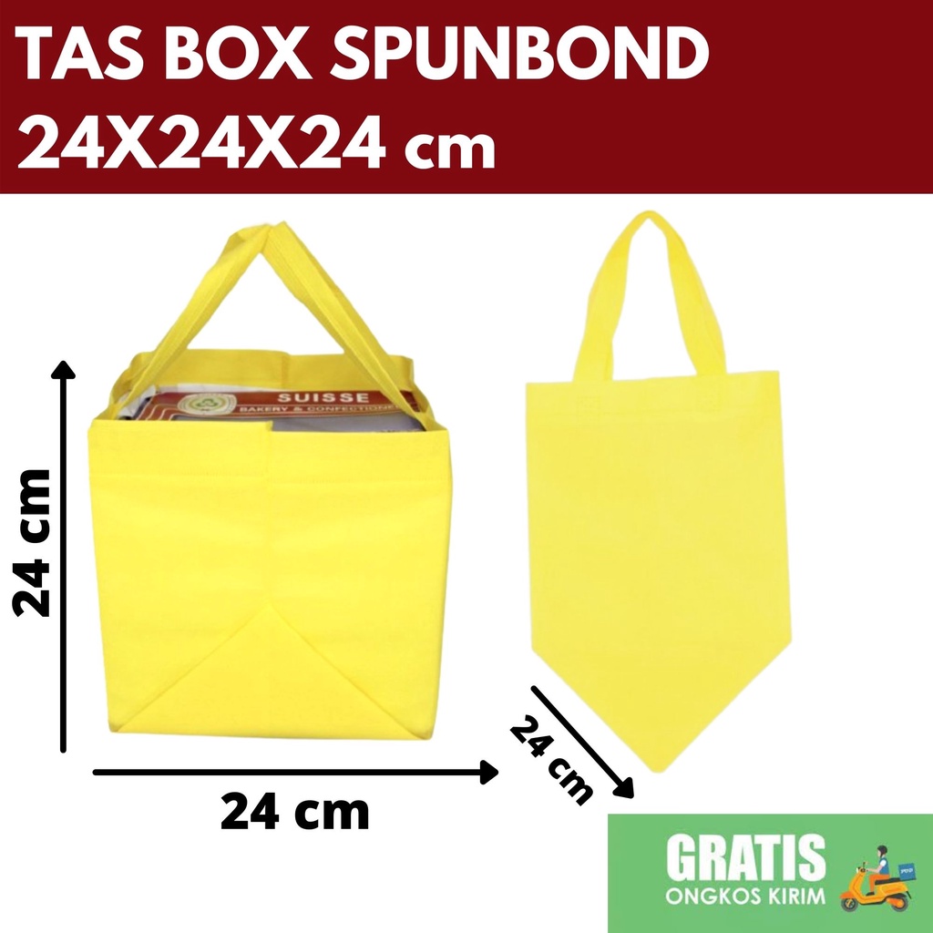 

TAS SPUNBOND BOX 24x24x24 cm GOODIEBAG HANDLE KUNING /Tas Belanja