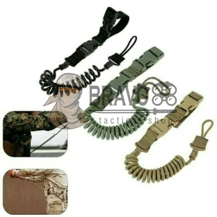 Tali seling pistol tactical lanyard spring belt handgun airsoft safety Bravo88