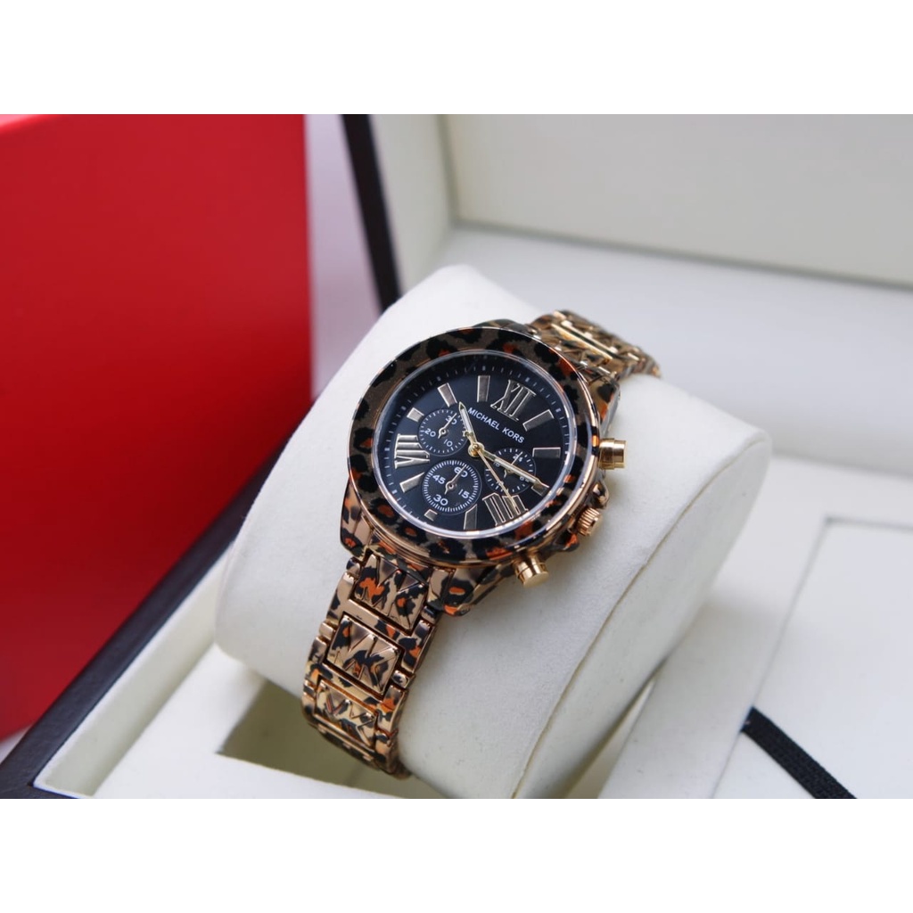 Jam Tangan Wanita Fashion S91408J Tali Rantai Leopard Chrono Variasi Free Box &amp; Baterai