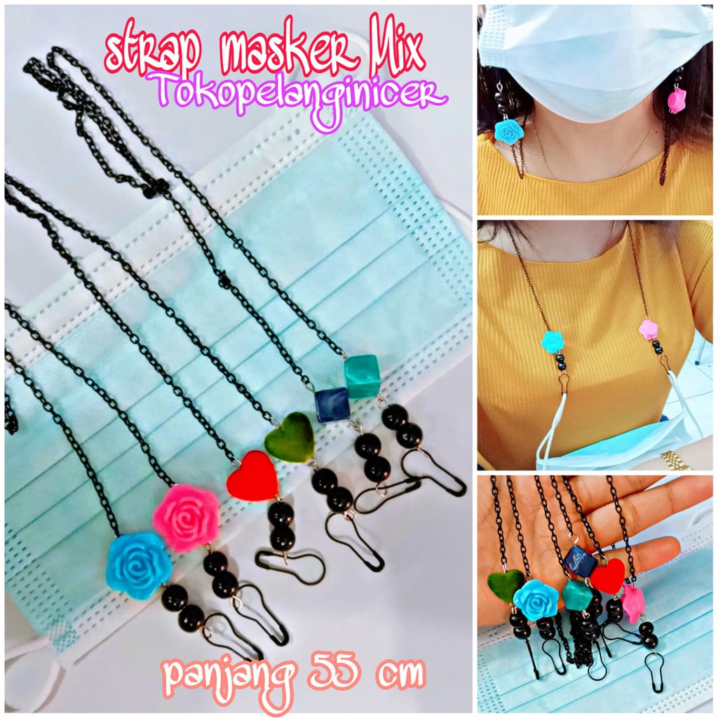 Strap masker mutiara love Strap Mask Bunga mix Kalung Masker dadu strap masker mutiara kalung masker