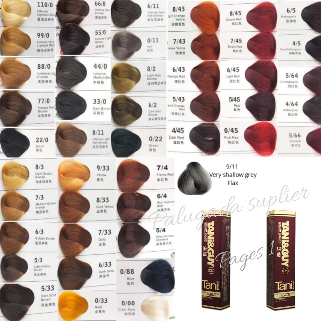 [bisa cod] paket cat rambut tani&guy & kalis 34pcs FREE 1 buku katalog warna + kain kep pangkas lore