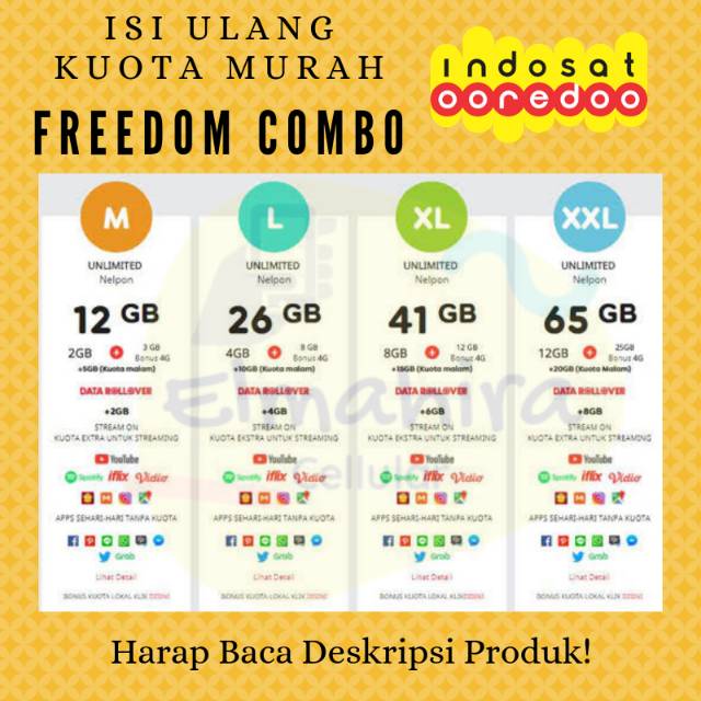 paket Data Internet Kuota Murah Indosat Freedom Combo M L XL XXL