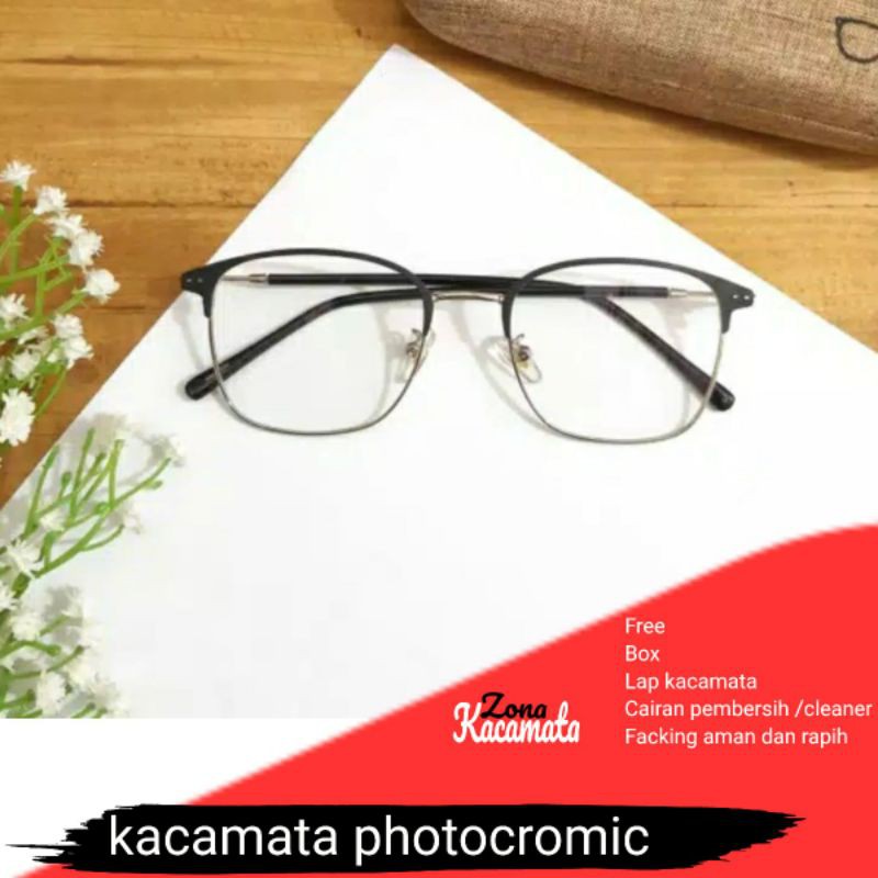 kacamata photocromic wanita|pria lensa normal (no,minus/silinder)kode1924-1