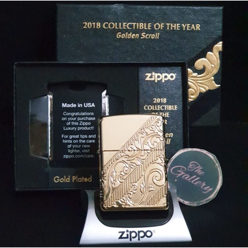 ⭐⭐⭐⭐⭐ 29653 ORIGINAL ZIPPO GOLDEN SCROLL COLLECTIBLE OF THE YEAR 2018 GOLD PLATE