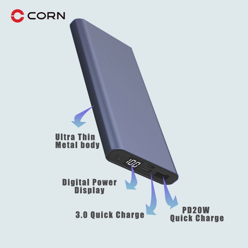 CORN DW018 10000mAh PowerBank 20W Original Fast Charging Bank Daya Aluminum Type-C &amp; Micro USB Kapasitas Nyata Ultrathin Quick Charge 3.0