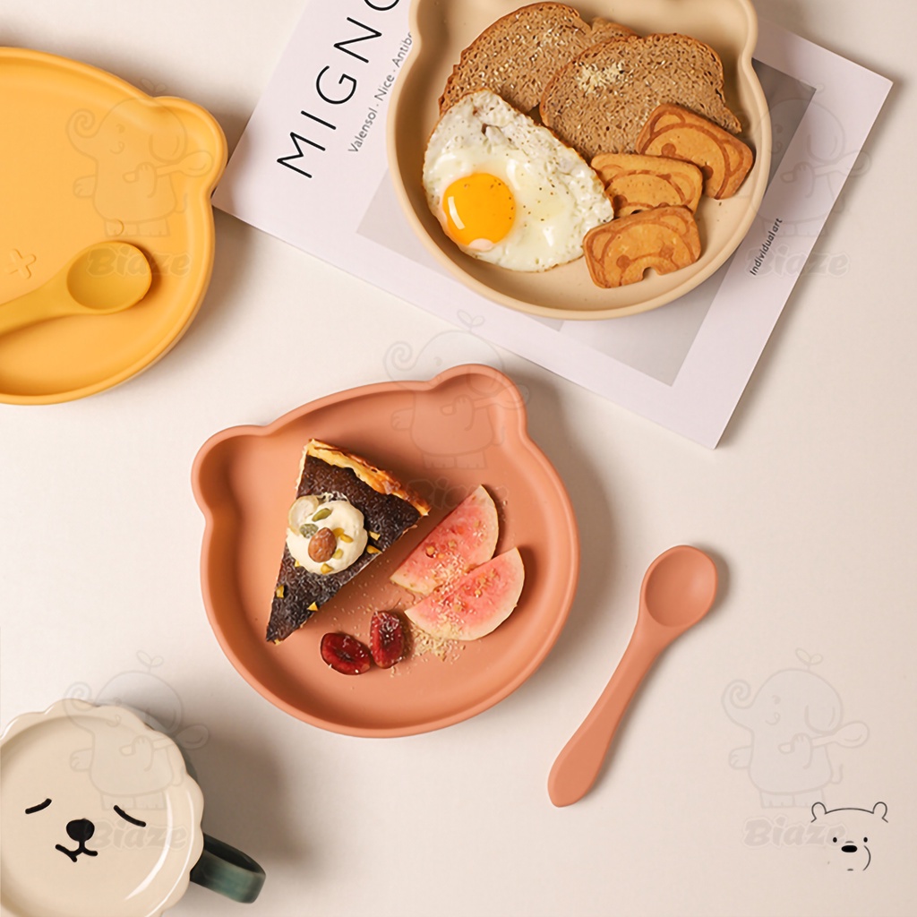 Biaze Baby Silicone Plate Suction Bear/ Piring Silikon Bayi/ Alat Mpasi Anak/ Piring Silikon Beruang Anti Tumpah