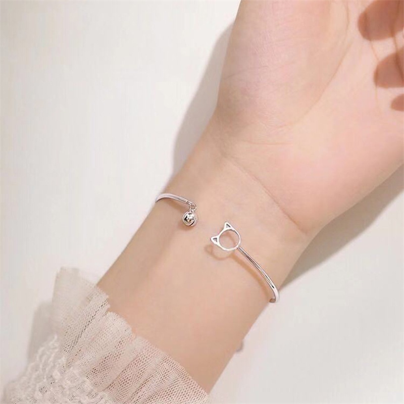 Forest Fairy Cat Bell Bracelet Female Simple Cold Wind Ring Round Line Open Bracelet 210807