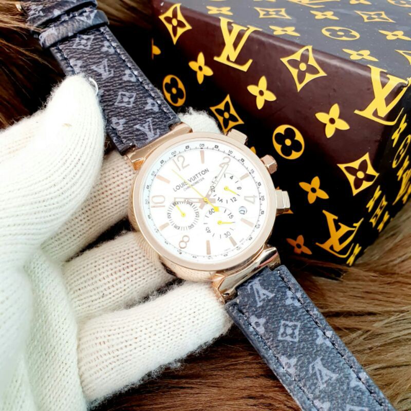 JAM TANGAN PRIA/COWOK LV CRONO AKTIF KW SUPER KULIT TERBARU ELEGANT HARGA BERSAHABAT