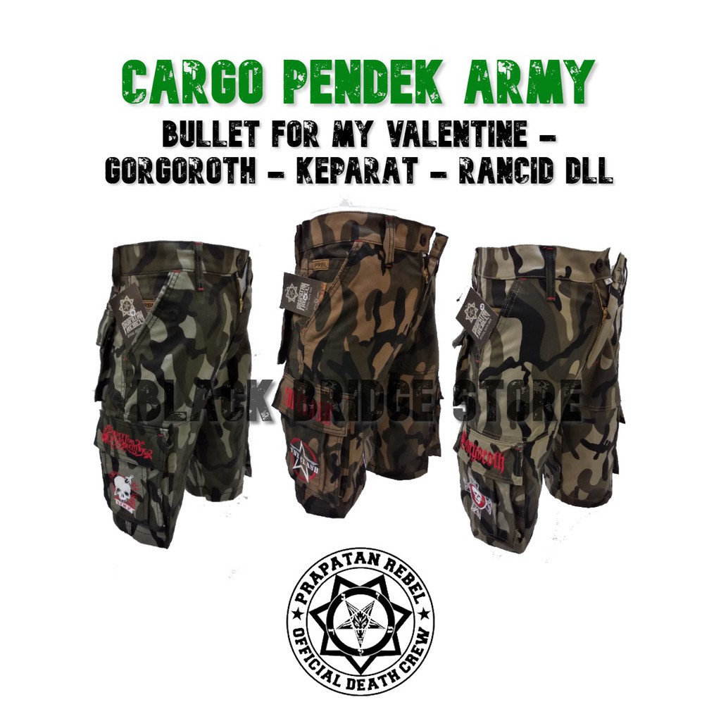 Celana Cargo Pendek PRAPATAN REBEL Motif Army – Gaya Punk Rebel Streetwear