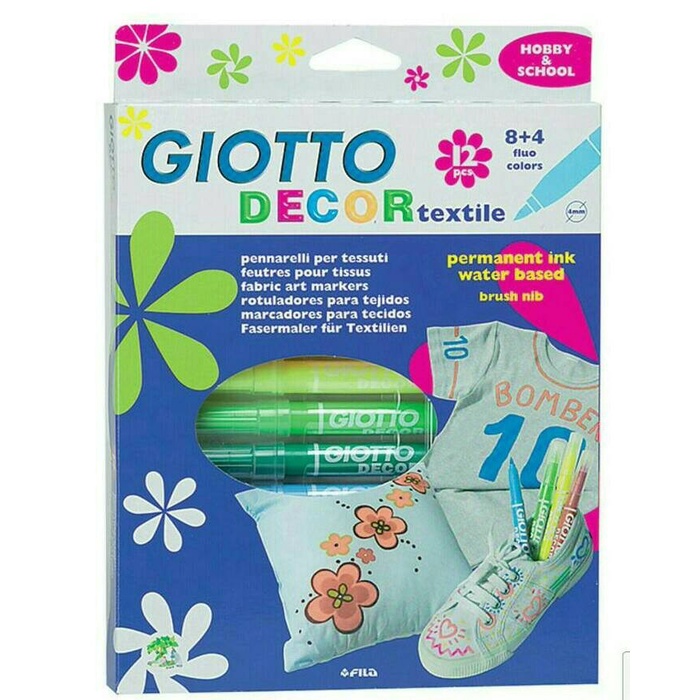 

(BISA COD) Spidol permanen khusus kain GIOTTO 12 warna / Decor textile spidol