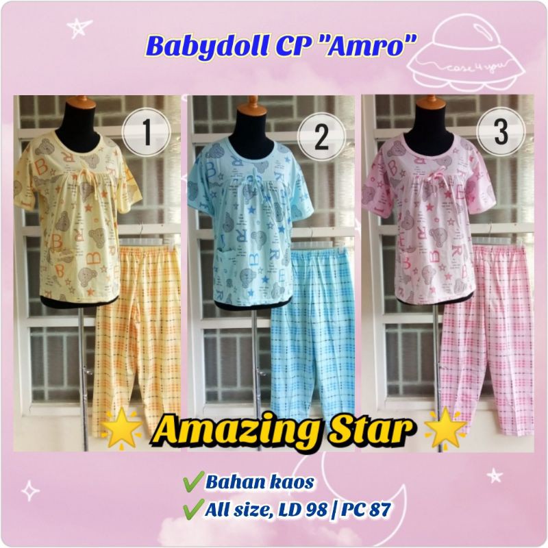 Babydoll Amro, Lengan Pendek, Celana Panjang
