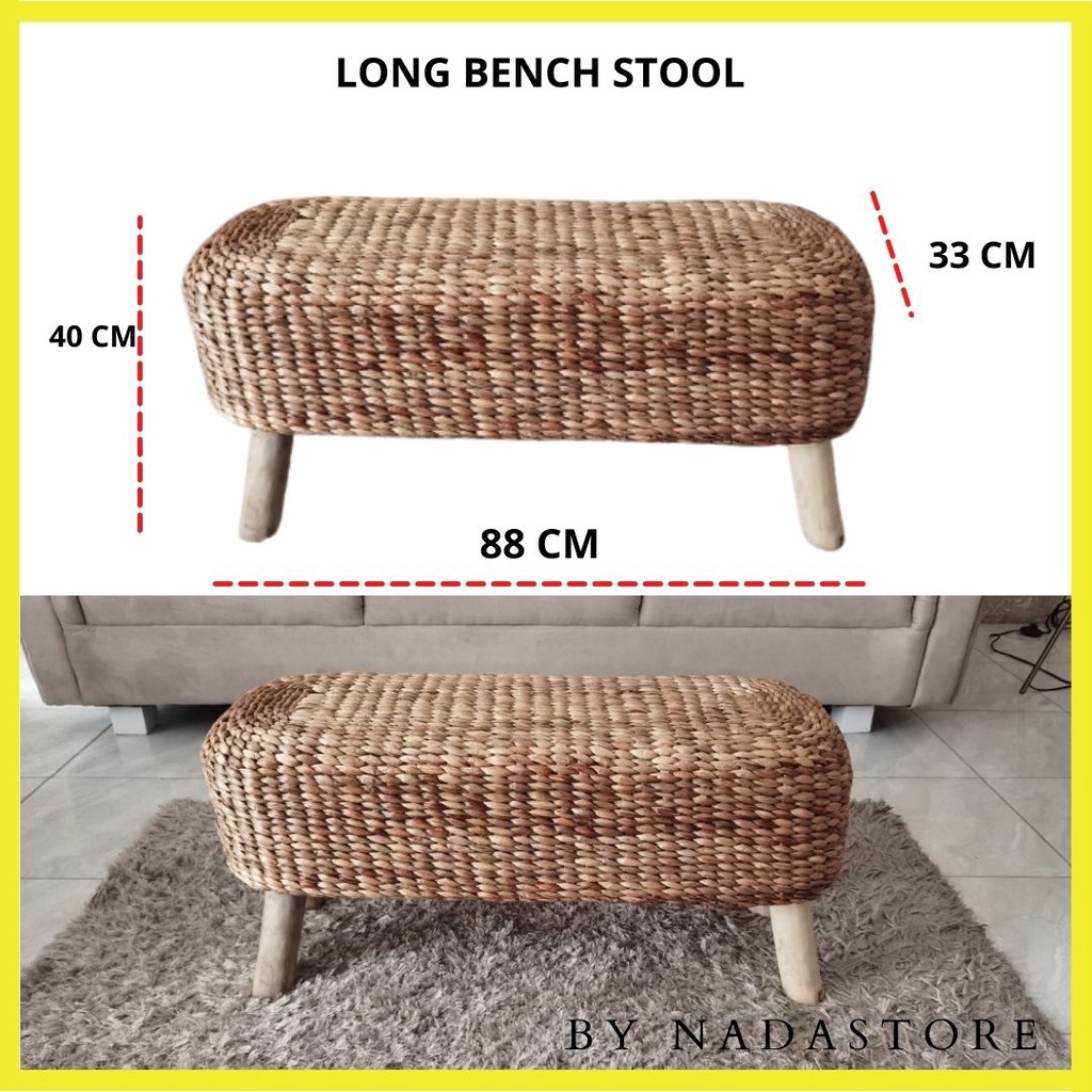 Bench stool // Stool Panjang Anyaman Eceng Gondok //  Long  Waterhyacinth Bench Seat With Wood Legs