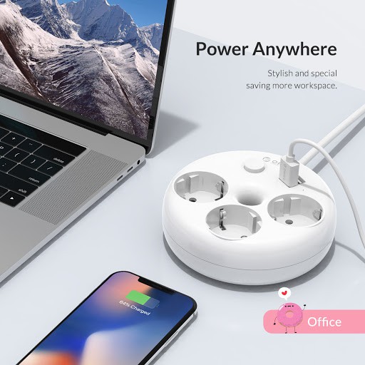 Stop Kontak ORICO Power Strip Round 3 Slot + 2 USB ODR-3A2U-10A-ID