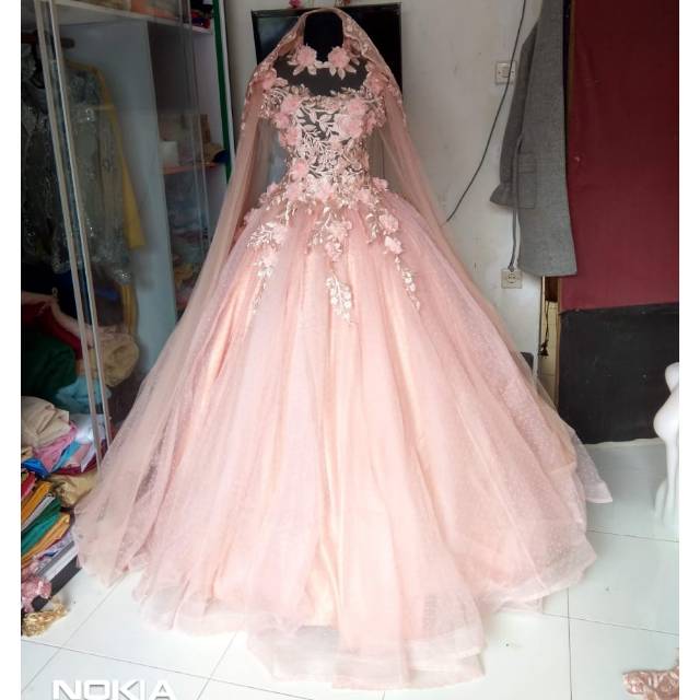 Rok Gaun Pengantin Peach Warna Blewah