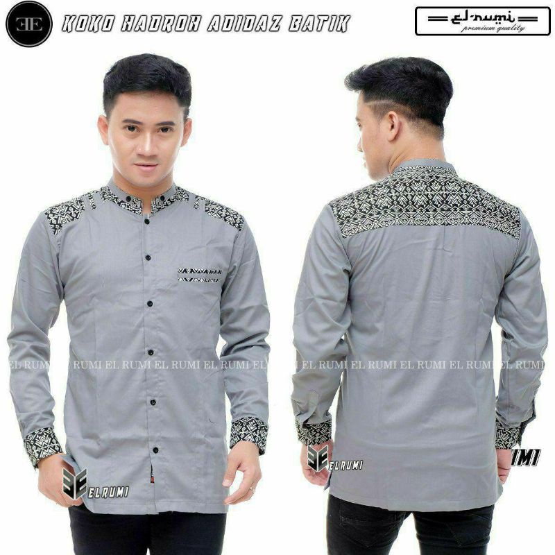 Baju Koko Elrumi Lengan Panjang Koko Dewasa Kombinasi Batik