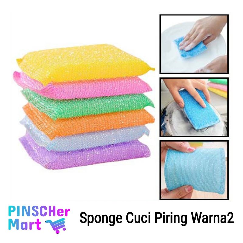 Spons Cuci Piring Warna Warni Spon Sponge Sabut Jaring Alat Dishwashing Dapur Masak Busa Serbaguna