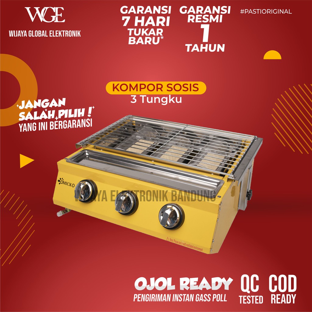 OMICKO 3 tungku  gas roastar kompor pangan sosis （Ikuti untuk menerima kupon）+PAKET SELANG REGULATOR