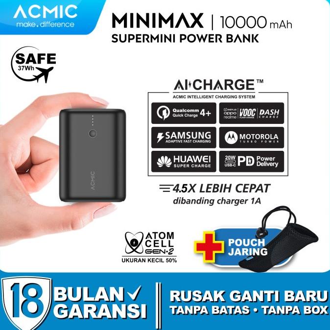 ACMIC MINIMAX SuperMini 10000mAh AiCharge Power Bank (QC4 + PD + VOOC) - Minimax NoKabel