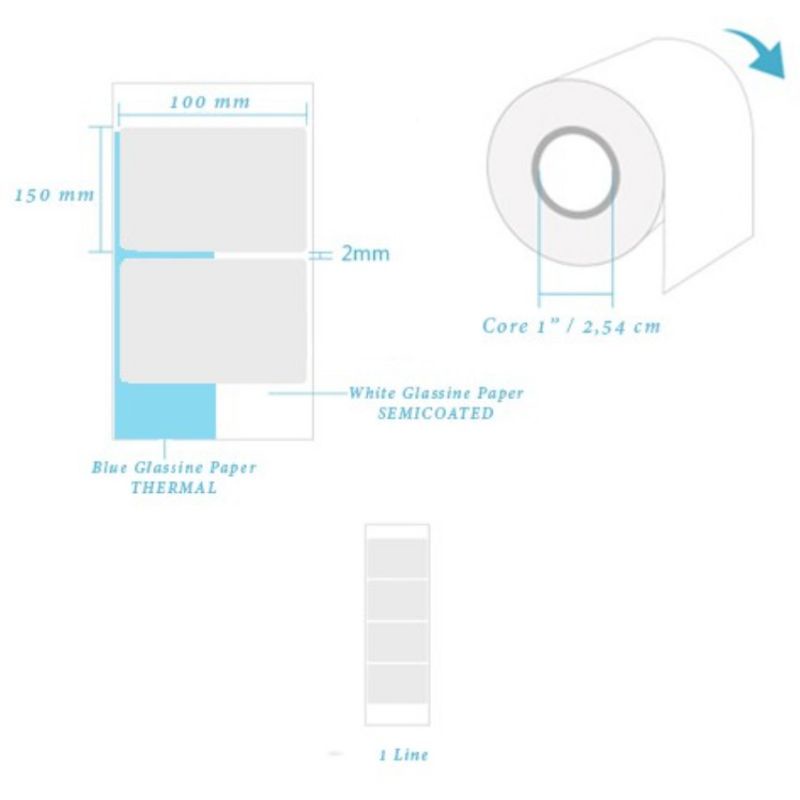 Dtree. ( LEBIH TEBAL ) Kertas Thermal 100x150 mm  isi 500 Pcs/ Label thermal barcode Roll A6