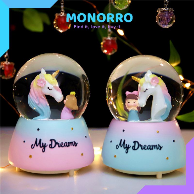 Otomatis Snowball Lamp - Snow Globe - Bola Musik - Bola Salju - Bola Kristal Unicorn Girl