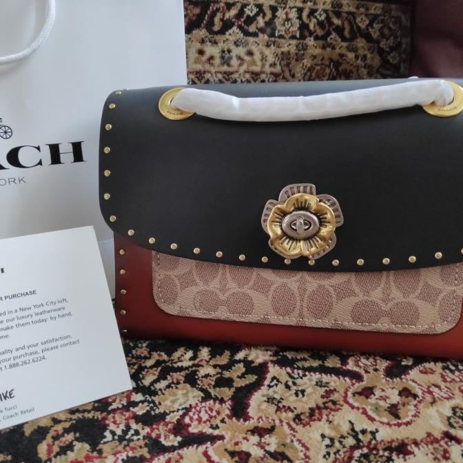 ACC TAS WANITA COACH PARKER BORDER RIVETS SNAKESKIN DETAILS RIVET SNAKE SKIN ORI