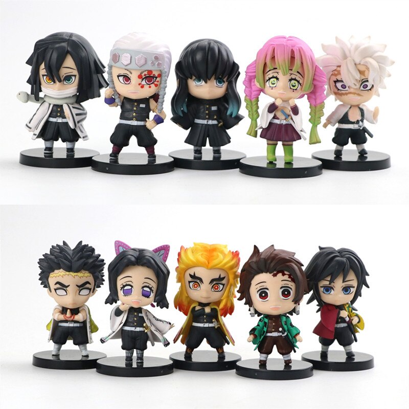 5PCS Q Version Anime Demon Slayer FiguresTanjiro Nezuko Inosuke Zenizu Sitting Action Figure Model Toys Ghost Doll